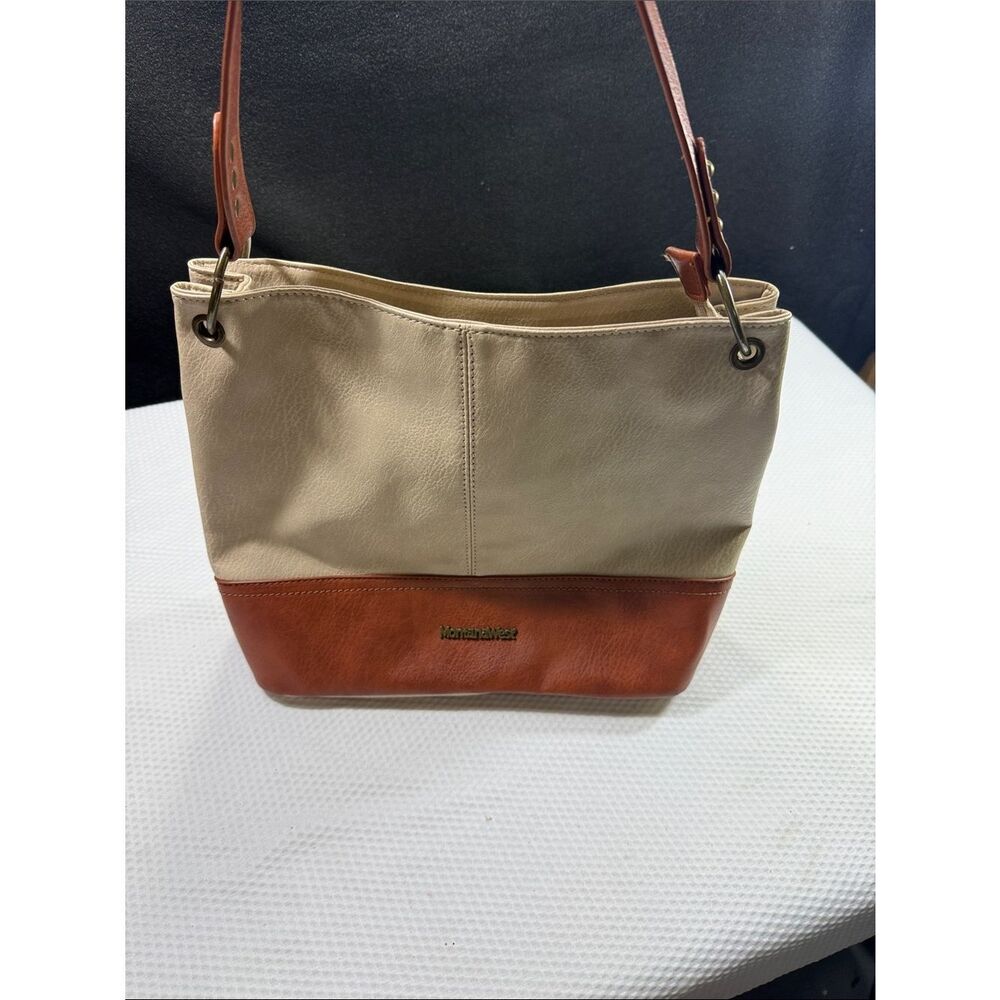 Montana West Beige and Brown Two-Tone Leather Hobo Shoulder Bag